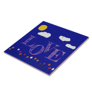 Blauw Buiten, LIEFDE Grote Keramische Tegel Tegeltje