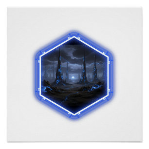 Blauw Buitenaards Landschap Met Mandelbrot Perfect Poster