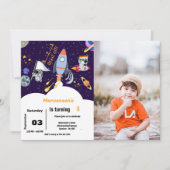 Blauw Buitenruimte astronaut jongen verjaardag Kaart (Voorkant)