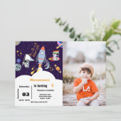 Blauw Buitenruimte astronaut jongen verjaardag Kaart (Staand voorkant)