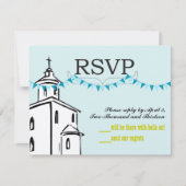 Blauw Bunting Christelijk Cross op Steeple Chape R RSVP Kaartje (Voorkant)