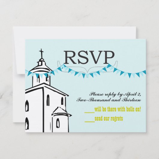 Blauw Bunting Christelijk Cross op Steeple Chape R RSVP Kaartje (Voorkant)