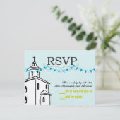 Blauw Bunting Christelijk Cross op Steeple Chape R RSVP Kaartje (Staand voorkant)