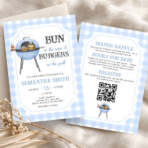 Blauw Burger BBQ All In One Baby Shower Kaart