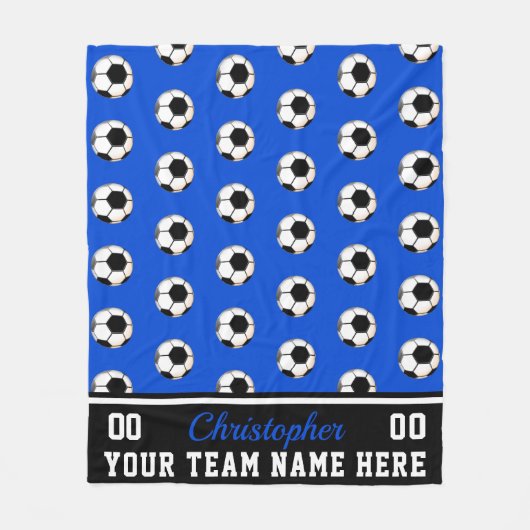 Blauw | BW Voetbal Naam | Nummer | team Fleece Deken (Voorkant)