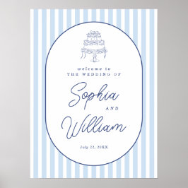 Blauw Cabana Streep Minimalistisch Trouw Welkom Bo Poster