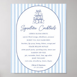Blauw Cabana Streep Trouw Signature Dranken Bord Poster