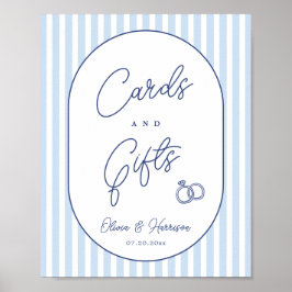 Blauw Cabana Streep Trouwkaarten en Cadeaus Bord Poster