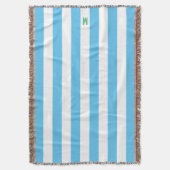 Blauw Cabana Stripe en gepersonaliseerd groen mono Deken (Voorkant Verticaal)