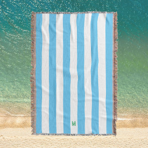 Blauw Cabana Stripe en gepersonaliseerd groen mono Deken