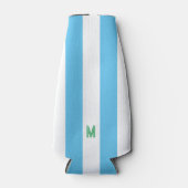 Blauw Cabana Stripe en gepersonaliseerd groen mono Flesjeskoeler (Voorkant)