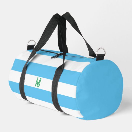 Blauw Cabana Stripe en gepersonaliseerd groen mono Plunjezak (Linkerhoek)
