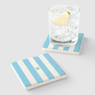 Blauw Cabana Stripe en gepersonaliseerd groen mono Stenen Onderzetter