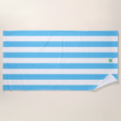Blauw Cabana Stripe en gepersonaliseerd groen mono Strandlaken (Voorkant)