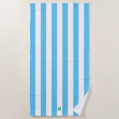 Blauw Cabana Stripe en gepersonaliseerd groen mono Strandlaken (Voorkant)