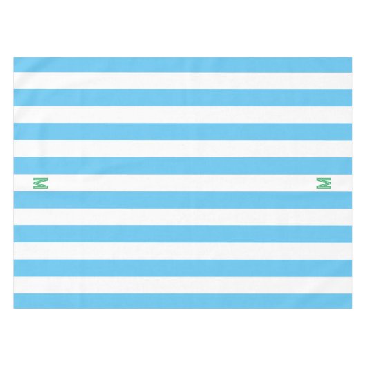 Blauw Cabana Stripe en gepersonaliseerd groen mono Tafelkleed (Voorkant (Horizontaal))