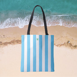 Blauw Cabana Stripe en gepersonaliseerd groen mono Tote Bag