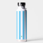 Blauw Cabana Stripe en gepersonaliseerd groen mono Waterfles (Links)