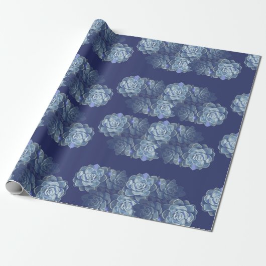 Blauw Cactus Gift Wrapping Paper Cadeaupapier (Uitgerold)
