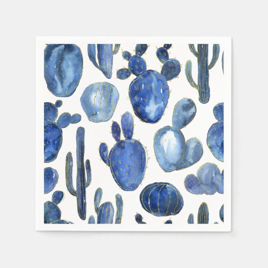 Blauw Cactus Goud Woestijn Chic Reizen Zuidwesten  Servet (Voorkant)