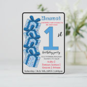 Blauw Cadeau 1e verjaardagsfeestje Kinder Kaart (Staand voorkant)