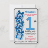 Blauw Cadeau 1e verjaardagsfeestje Kinder Kaart (Voorkant)