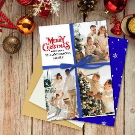 Blauw Cadeau Gewikkeld Familie Fotocollage Kerstmi Feestdagenkaart