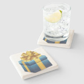 Blauw cadeau met gouden lint stenen onderzetter (Zijkant)
