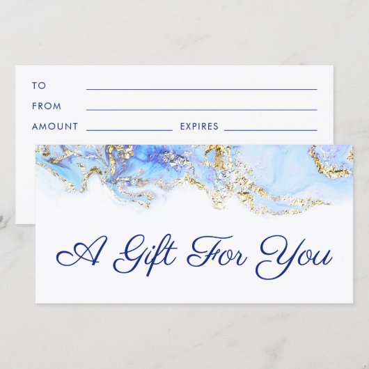 blauw cadeaubon voor marmering (Voorkant / Achterkant)