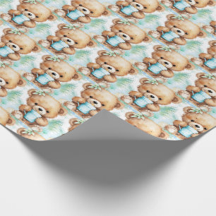 Blauw cadeaupapier met teddybeer voor baby en peut
