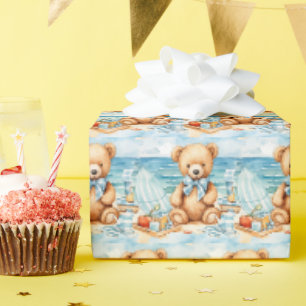Blauw cadeaupapier voor peuter teddybeer