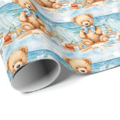 Blauw cadeaupapier voor peuter teddybeer (Rol Hoek)