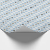  blauw cadeautje met witte kerstsnowschilfers cadeaupapier (Hoek)