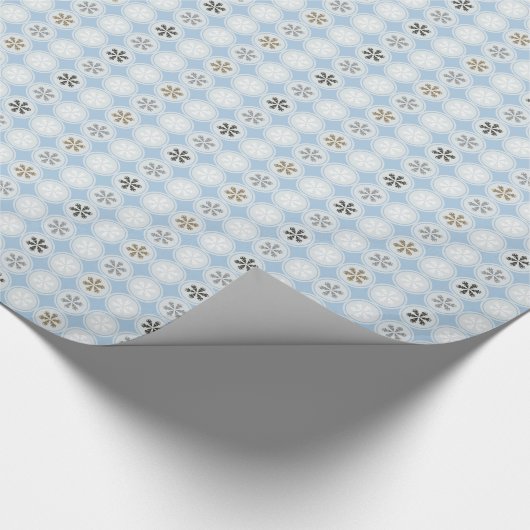 blauw cadeautje met witte kerstsnowschilfers cadeaupapier (Hoek)