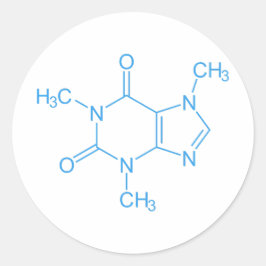 Blauw cafeïnemolecuul ronde sticker