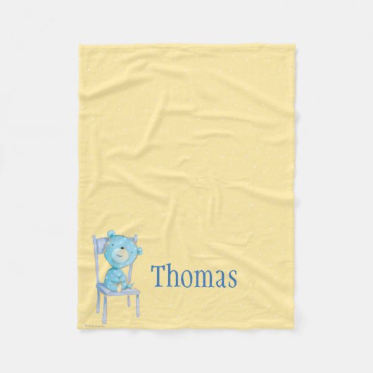 Blauw Calico Beer glimlachen op stoel Fleece Deken (Voorkant)