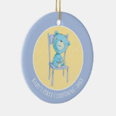 Blauw Calico Beer glimlachen op stoel Keramisch Ornament (Rechts)