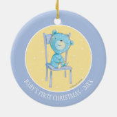 Blauw Calico Beer glimlachen op stoel Keramisch Ornament (Achterkant)