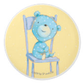 Blauw Calico Beer glimlachen op stoel Keramische Knop (Voorkant)