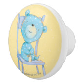 Blauw Calico Beer glimlachen op stoel Keramische Knop (Rechts)