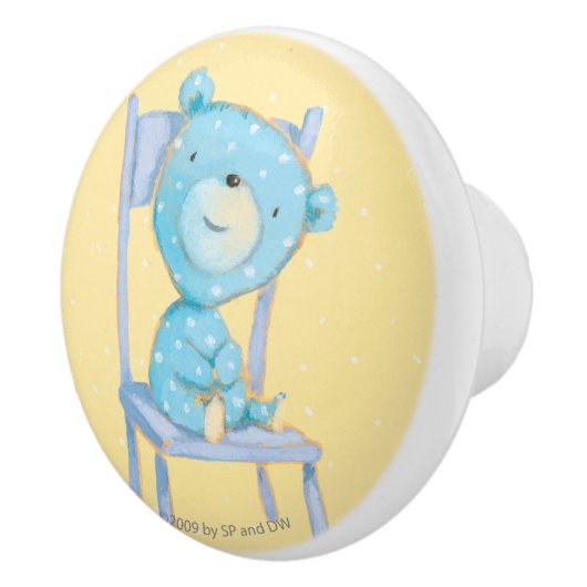 Blauw Calico Beer glimlachen op stoel Keramische Knop (Rechts)