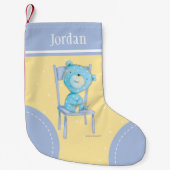 Blauw Calico Beer glimlachen op stoel Kleine Kerstsok (Voorkant)