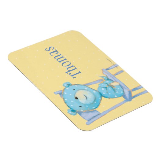 Blauw Calico Beer glimlachen op stoel Magneet (Rechterzijde)