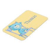 Blauw Calico Beer glimlachen op stoel Magneet (Linkerzijde)