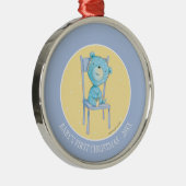 Blauw Calico Beer glimlachen op stoel Metalen Ornament (Rechts)