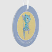 Blauw Calico Beer glimlachen op stoel Ornament (voorkant)