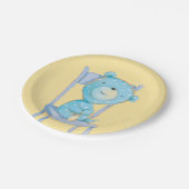 Blauw Calico Beer glimlachen op stoel Papieren Bordje (Gekanteld)