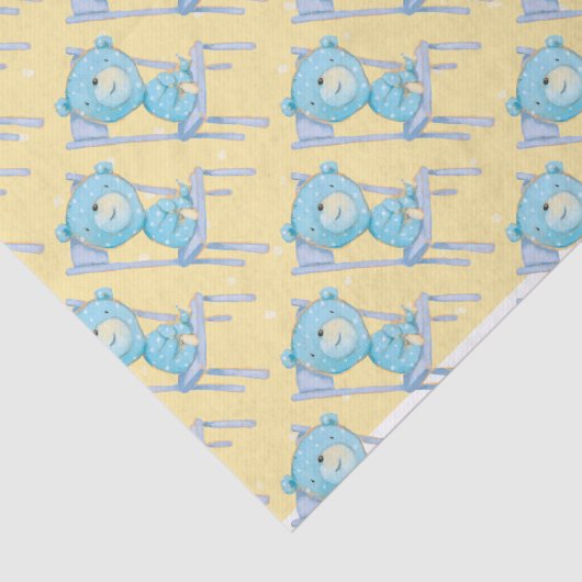 Blauw Calico Beer glimlachen op stoel Tissuepapier (Detail)