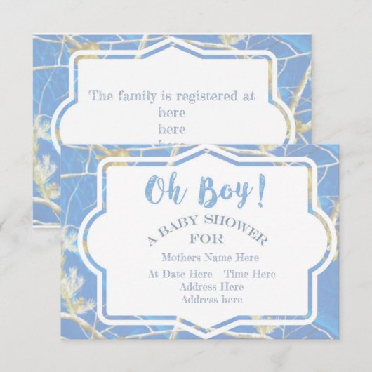 blauw camo - baby shower kaart (Voorkant / Achterkant)