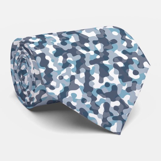Blauw Camo camouflage patroon in marine tonen Stropdas (Opgerold)